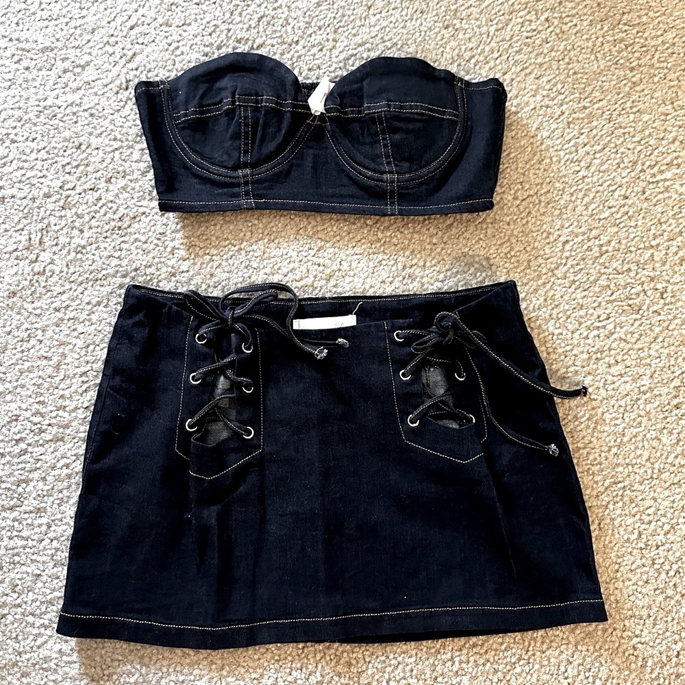Chic Denim Bustier and Skirt Set